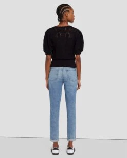 7 For All Mankind Short Sleeve Crochet Sweater In Black -7 For All Mankind Shop 7N118C72 BLK 3