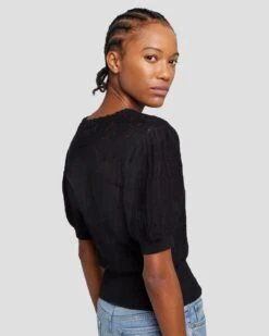 7 For All Mankind Short Sleeve Crochet Sweater In Black -7 For All Mankind Shop 7N118C72 BLK 4