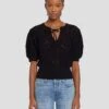 7 For All Mankind Short Sleeve Crochet Sweater In Black