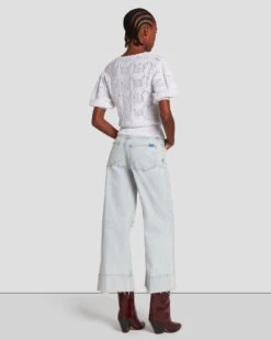 7 For All Mankind Short Sleeve Crochet Sweater In Bright White -7 For All Mankind Shop 7N118C72 BRW 4