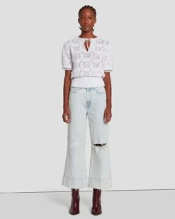 7 For All Mankind Short Sleeve Crochet Sweater In Bright White -7 For All Mankind Shop 7N118C72 BRW 6