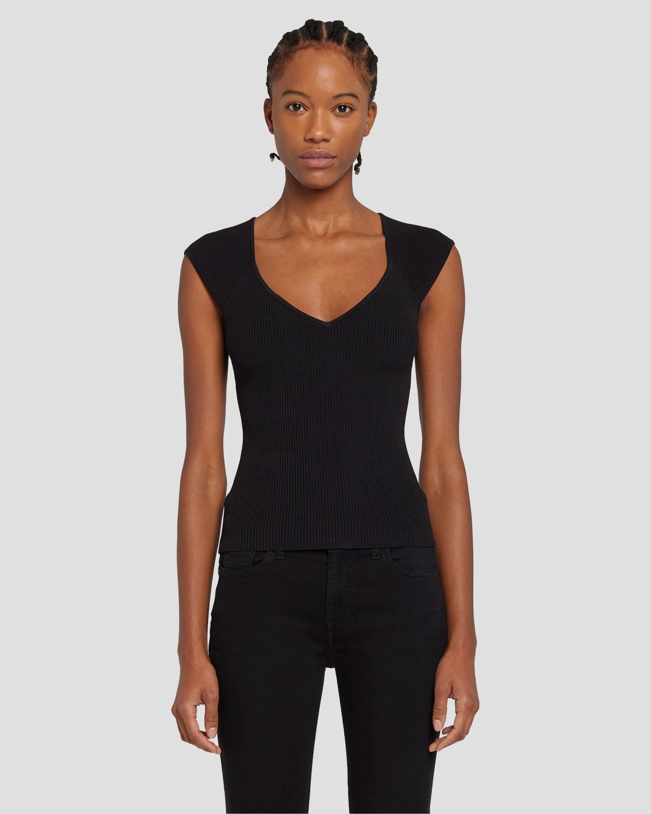 7 For All Mankind Sweetheart Rib Top In Black 3 7 For All Mankind Sweetheart Rib Top In Black