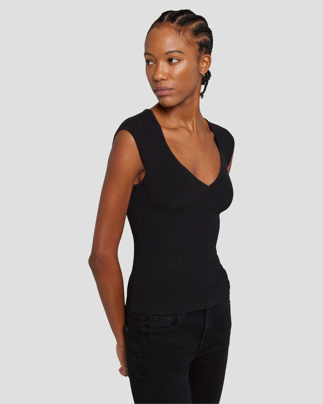 7 For All Mankind Sweetheart Rib Top In Black 5 7 For All Mankind Sweetheart Rib Top In Black - Image 3