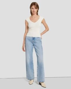 7 For All Mankind Sweetheart Rib Top In Cream -7 For All Mankind Shop 7N119D35 CRM 2