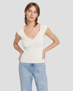 7 For All Mankind Sweetheart Rib Top In Cream -7 For All Mankind Shop 7N119D35 CRM 5