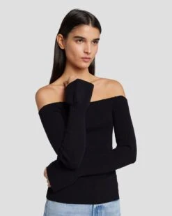 7 For All Mankind Off Shoulder Sweater In Black -7 For All Mankind Shop 7N121F35 BLK 3