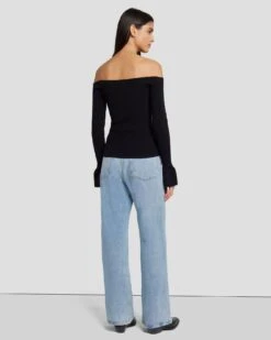 7 For All Mankind Off Shoulder Sweater In Black -7 For All Mankind Shop 7N121F35 BLK 4