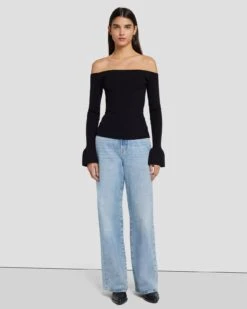 7 For All Mankind Off Shoulder Sweater In Black -7 For All Mankind Shop 7N121F35 BLK 6