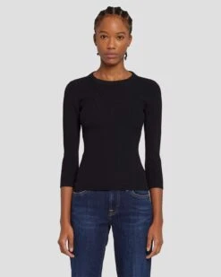 7 For All Mankind Open Back Knit Top In Black