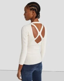 7 For All Mankind Open Back Knit Top In Cream -7 For All Mankind Shop 7N124D35 CRM 3
