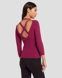 7 For All Mankind Open Back Knit Top In Raspberry -7 For All Mankind Shop 7N124D35 RBR 6