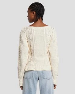 7 For All Mankind Floral Cable Knit Sweater In Cream -7 For All Mankind Shop 7N125F46 CRM 5