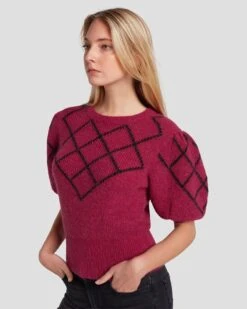 7 For All Mankind Puff Diamond Sweater In Raspberry -7 For All Mankind Shop 7N126F41 RBR 3
