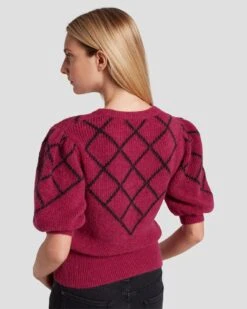 7 For All Mankind Puff Diamond Sweater In Raspberry -7 For All Mankind Shop 7N126F41 RBR 5