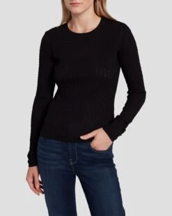 7 For All Mankind Knit Weave Top In Black -7 For All Mankind Shop 7N132D35 BLK 3