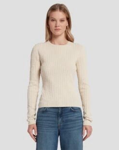 7 For All Mankind Knit Weave Top In Bone