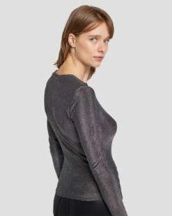 7 For All Mankind Long Sleeve Shimmer Top In Gunmetal -7 For All Mankind Shop 7N260F40 GNM 5