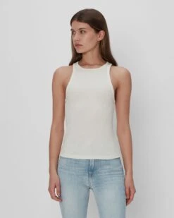 7 For All Mankind Racerback Tank In Ivory