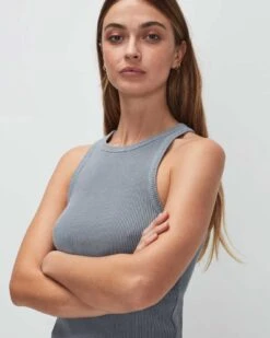 7 For All Mankind Racerback Tank In Soft Slate -7 For All Mankind Shop 7N278C59 SSL 03