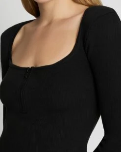 7 For All Mankind Quarter Zip Ribbed Top In Moonless Night -7 For All Mankind Shop 7N331F08 MLN 3