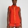 7 For All Mankind Silk Sleeveless Ruffle Top In Koi -7 For All Mankind Shop 7N480D45 KOI 1