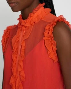 7 For All Mankind Silk Sleeveless Ruffle Top In Koi -7 For All Mankind Shop 7N480D45 KOI 3