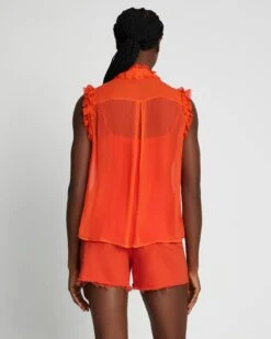 7 For All Mankind Silk Sleeveless Ruffle Top In Koi -7 For All Mankind Shop 7N480D45 KOI 4