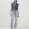 7 For All Mankind Sleeveless Lurex Stripe Ruffle Collar Shirt In Denim Blue -7 For All Mankind Shop 7N515C55 DBM 01