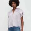 7 For All Mankind Peter Pan Collar Ruffle Top In Light Lilac