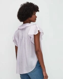 7 For All Mankind Peter Pan Collar Ruffle Top In Light Lilac -7 For All Mankind Shop 7N525C51 LTL 04