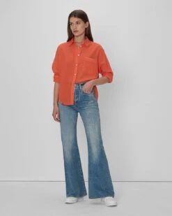 7 For All Mankind Eyelet Classic Shirt In Tigerlily -7 For All Mankind Shop 7N537C51 TYL 04