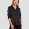 7 For All Mankind Embellished Satin Button-Up Shirt In Black
