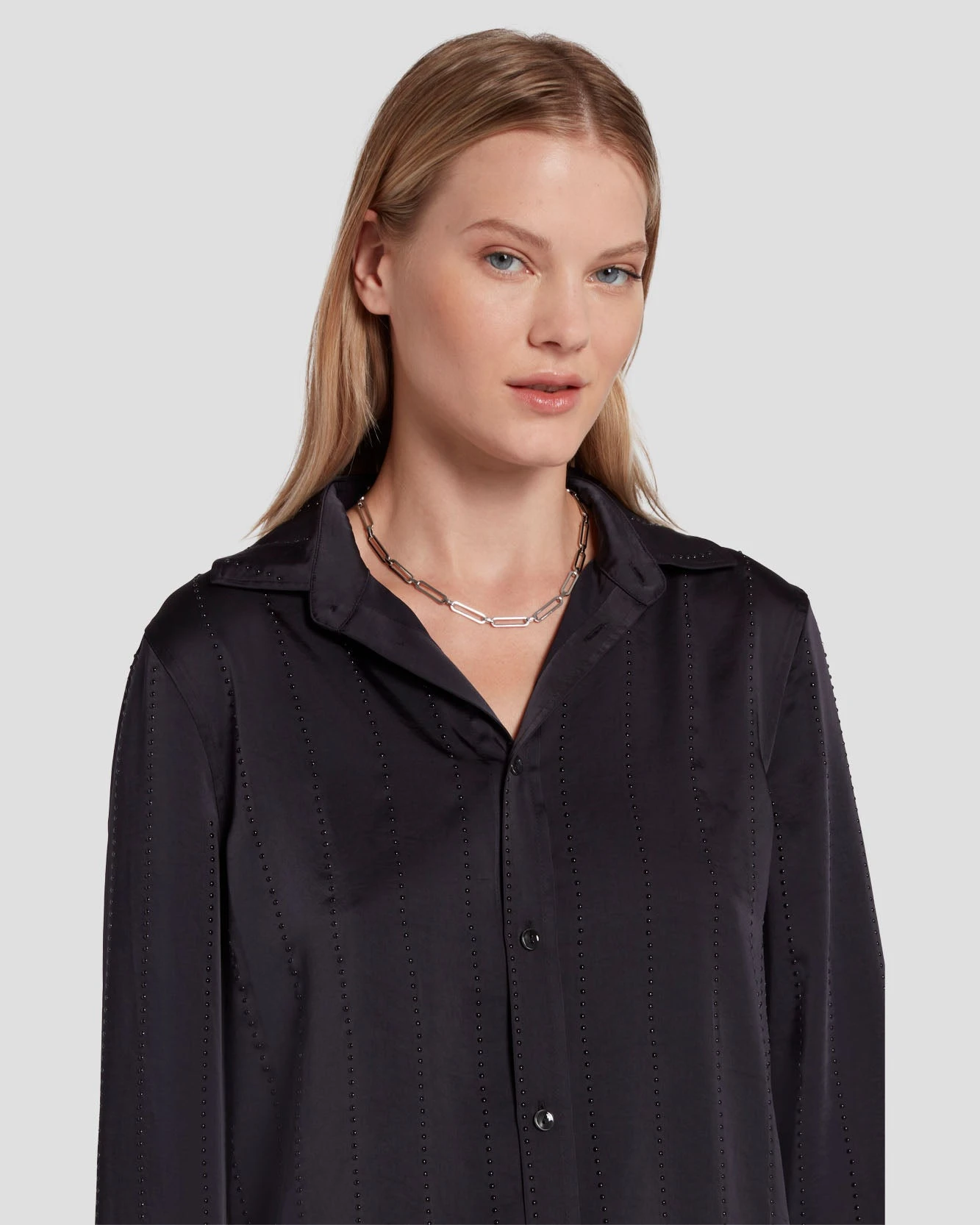7 For All Mankind Embellished Satin Button-Up Shirt In Black 5 7 For All Mankind Embellished Satin Button-Up Shirt In Black - Image 3