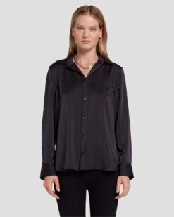 7 For All Mankind Embellished Satin Button-Up Shirt In Black 13 7 For All Mankind Embellished Satin Button-Up Shirt In Black -7 For All Mankind Shop 7N545F63 BLK 6