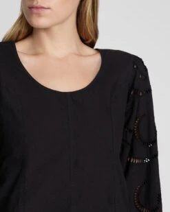 7 For All Mankind Balloon Sleeve Eyelet Top In Black -7 For All Mankind Shop 7N564F07 BLK 3