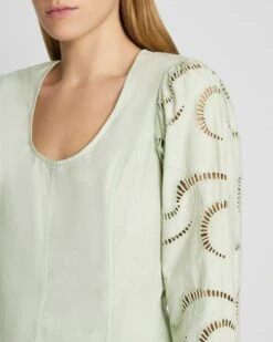 7 For All Mankind Balloon Sleeve Eyelet Top In Seafoam -7 For All Mankind Shop 7N564F07 SFM 3