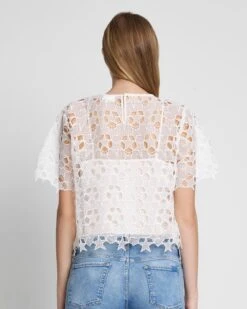 7 For All Mankind Star Lace Cropped Tee In Antique White -7 For All Mankind Shop 7N566F11 ANW 4