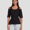 7 For All Mankind Tailored Off The Shoulder Top In Black