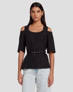 7 For All Mankind Tailored Off The Shoulder Top In Black