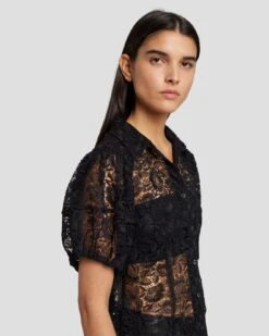 7 For All Mankind Lace Puff Sheer Blouse In Black -7 For All Mankind Shop 7N573D67 BLK 5
