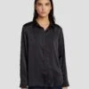 7 For All Mankind Satin Button Up Shirt In Black -7 For All Mankind Shop 7N574F42 BLK 1