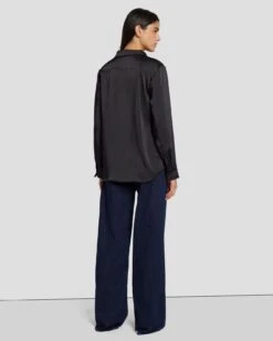 7 For All Mankind Satin Button Up Shirt In Black -7 For All Mankind Shop 7N574F42 BLK 4