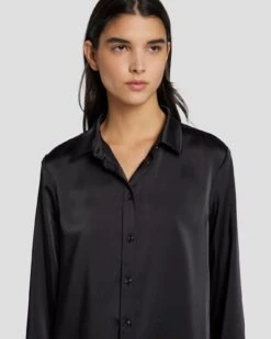 7 For All Mankind Satin Button Up Shirt In Black -7 For All Mankind Shop 7N574F42 BLK 5