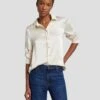7 For All Mankind Satin Button Up Shirt In Cream