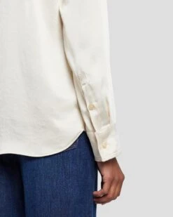7 For All Mankind Satin Button Up Shirt In Cream -7 For All Mankind Shop 7N574F42 CRM 5