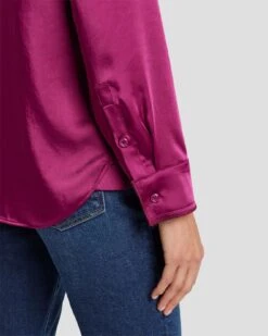 7 For All Mankind Satin Button Up Shirt In Raspberry -7 For All Mankind Shop 7N574F42 RBR 5