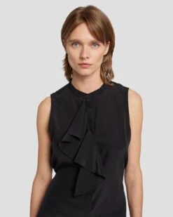 7 For All Mankind Silk Sleeveless Ruffle Blouse In Black -7 For All Mankind Shop 7N575F49 BLK 3