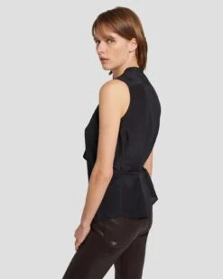 7 For All Mankind Silk Sleeveless Ruffle Blouse In Black -7 For All Mankind Shop 7N575F49 BLK 5