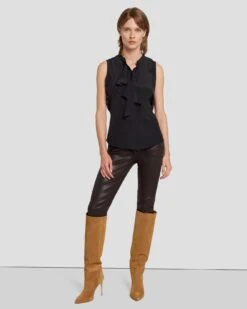 7 For All Mankind Silk Sleeveless Ruffle Blouse In Black -7 For All Mankind Shop 7N575F49 BLK 6