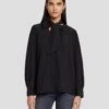 7 For All Mankind Silk Tie Neck Blouse In Black